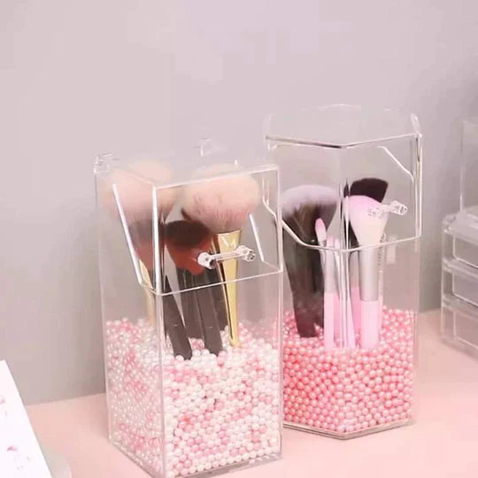 Transparent Brush Holder With Pearls