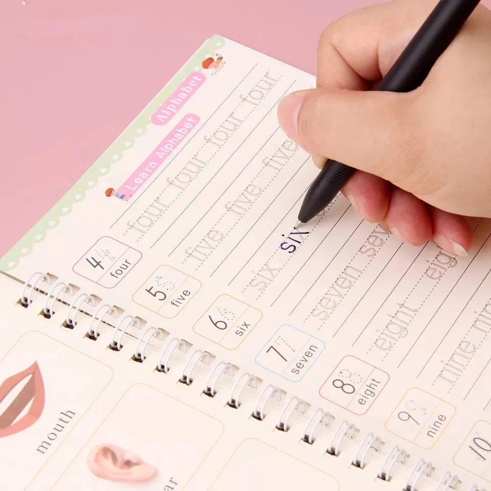 Kids Magic Practice Book (4 Books + 1 Pen + 1 Grip + 8 Refill)