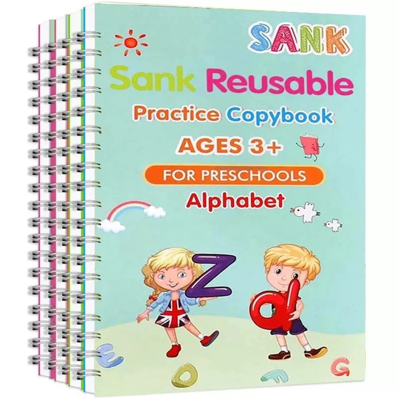 Kids Magic Practice Book (4 Books + 1 Pen + 1 Grip + 8 Refill)
