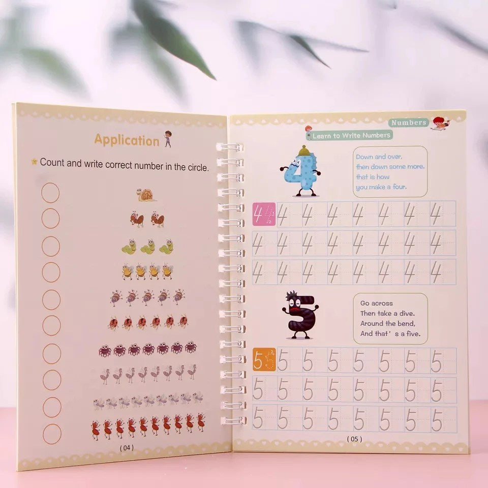 Kids Magic Practice Book (4 Books + 1 Pen + 1 Grip + 8 Refill)